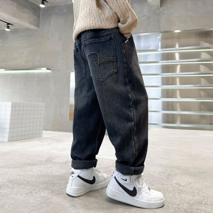 Unisex weite Jeans mit einzigartiger Rückentaschen-Stickerei Drune