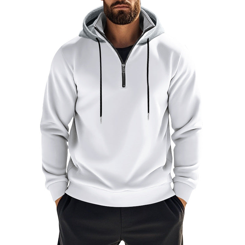 Herren nan sportives Kapuzen-Sweatshirt mit kurzem Frontreißverschluss, kontrastgefütterter Kapuze und elastischen Rippbündchen Drune