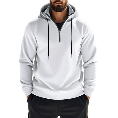 Herren nan sportives Kapuzen-Sweatshirt mit kurzem Frontreißverschluss, kontrastgefütterter Kapuze und elastischen Rippbündchen Drune