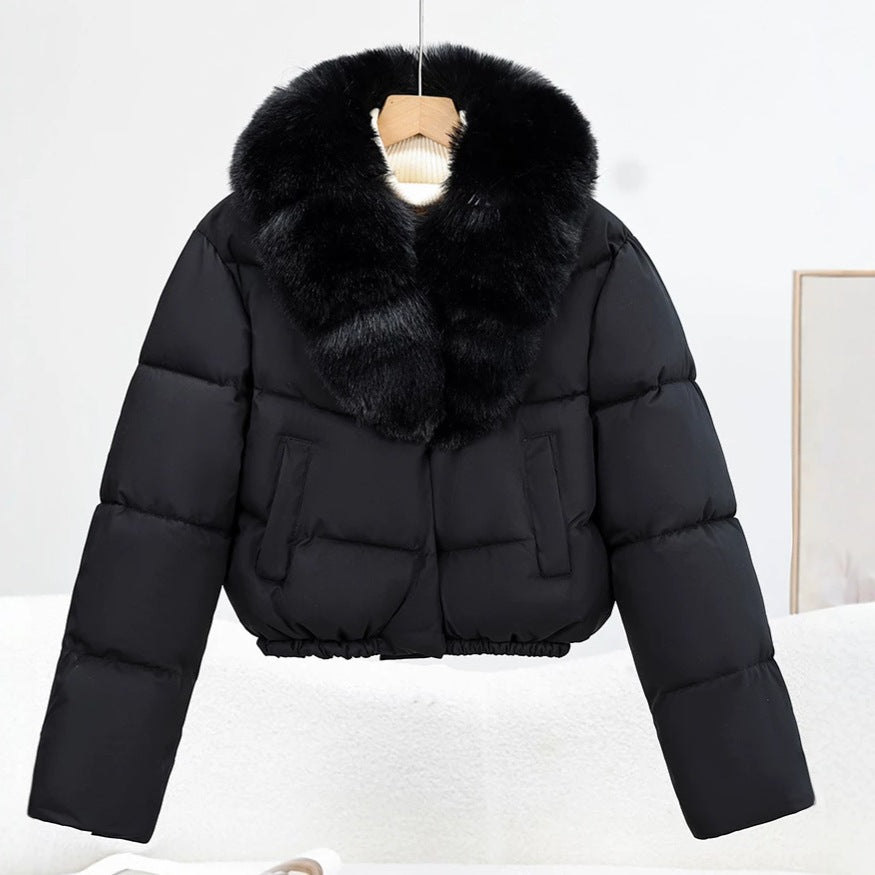 Damen Kurz‑Pufferjacke im Boxy‑Cut mit voluminösem Fellkragen und elastischem Saum Drune