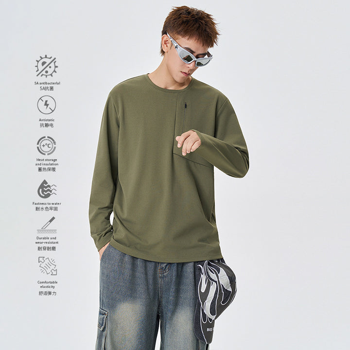 Herren Atmungsaktives Performance-Langarmshirt mit Brustreißverschlusstasche und ergonomischen Nähten Drune