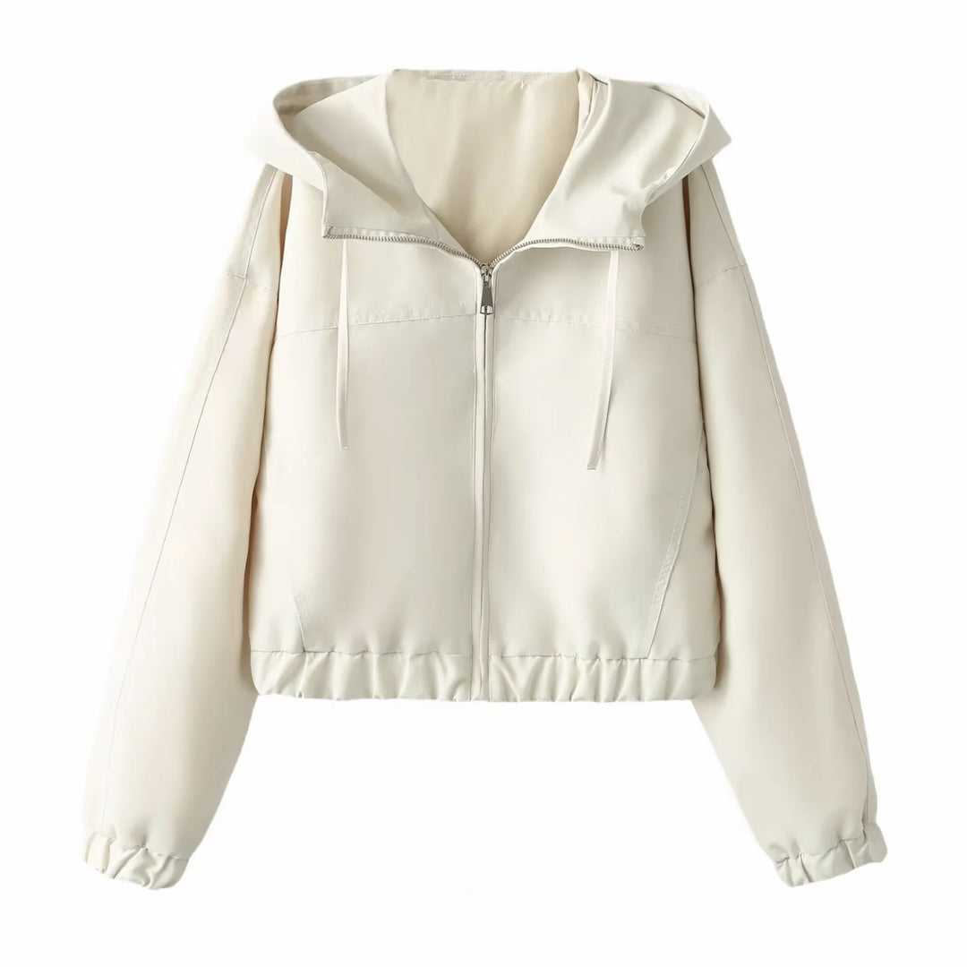 Damen nan kurzgeschnittene Kapuzen-Windjacke mit verdecktem Reißverschluss elastischem Saum und cleanem Oversize-Schnitt Drune