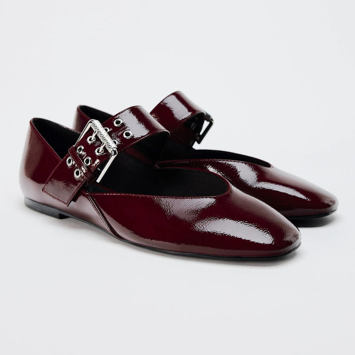Damen nan klassische Mary-Jane Ballerina mit verstellbarem Schnallenriemen spitze Vorderkappe und weicher Komfortsohle Drune