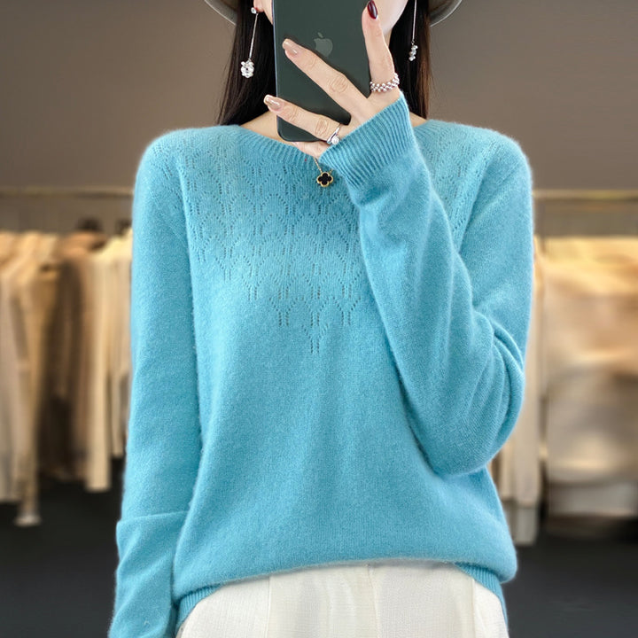 Damen Kuscheliger Midweight Rundhals-Pullover aus Angora-Blend mit feinem Flor und schmalem Bündchen Drune