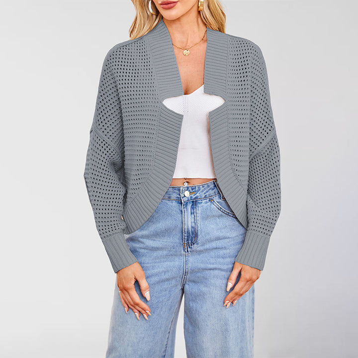 Damen luftige Strickjacke mit offener Front und strukturiertem Muster Drune