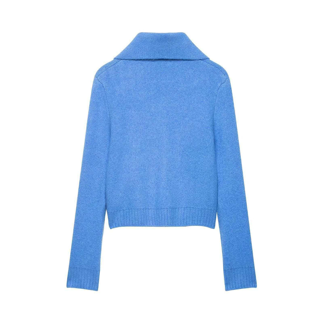 Damen nan kurz geschnittene Strickjacke mit Reißverschluss, breitem Umlegekragen und Rippbund Drune