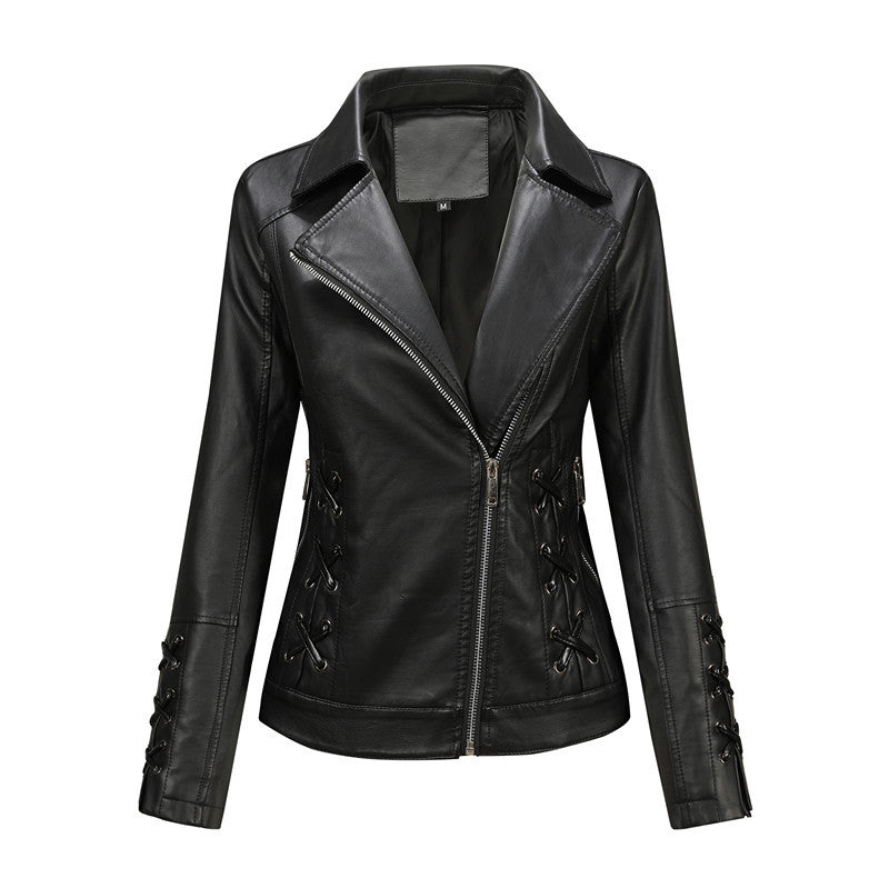 Damen Taillierte Bikerjacke aus Kunstleder mit seitlicher Schnürung und asymmetrischem Reißverschluss Drune