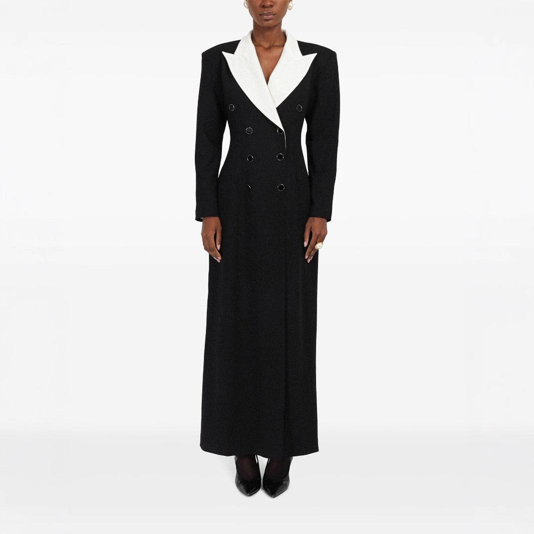Damen Doppelreihiges Longblazer-Kleid mit taillierter Silhouette und Kontrastrevers Drune