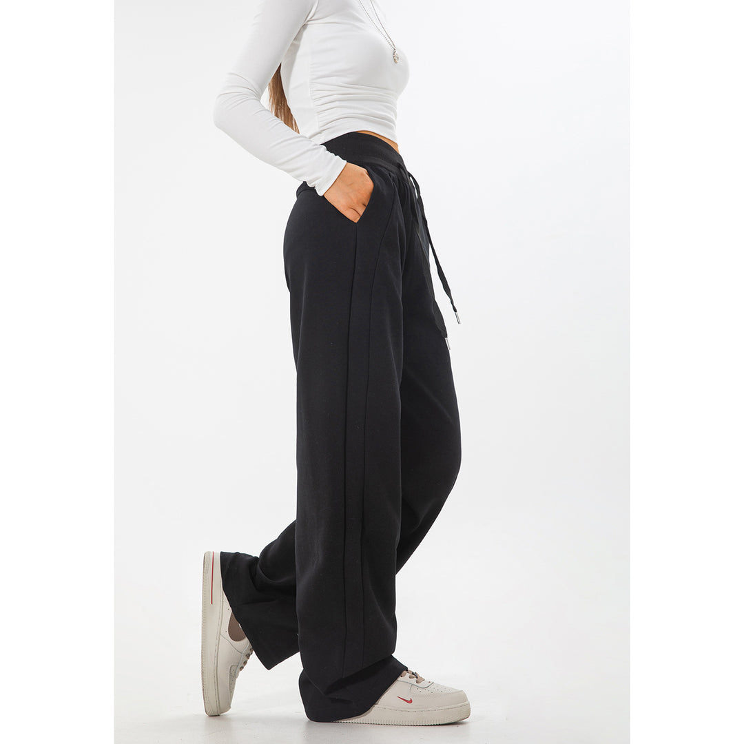 Damen Weite High‑Waist Sweatpalazzo‑Hose mit hohem Elastikbund und Tunnelzug Drune