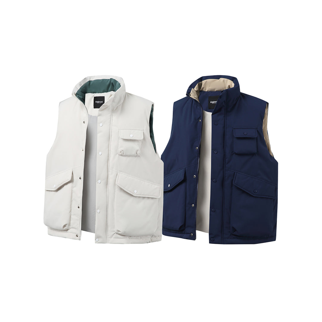Unisex Wattierte Utility-Weste mit hohem Stehkragen und aufgesetzten Klappentaschen Drune