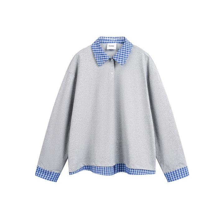 Unisex Weit geschnittener Sweatpullover mit Karokragen und Saumeinsatz Drune