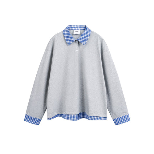 Unisex Weit geschnittener Sweatpullover mit Karokragen und Saumeinsatz Drune