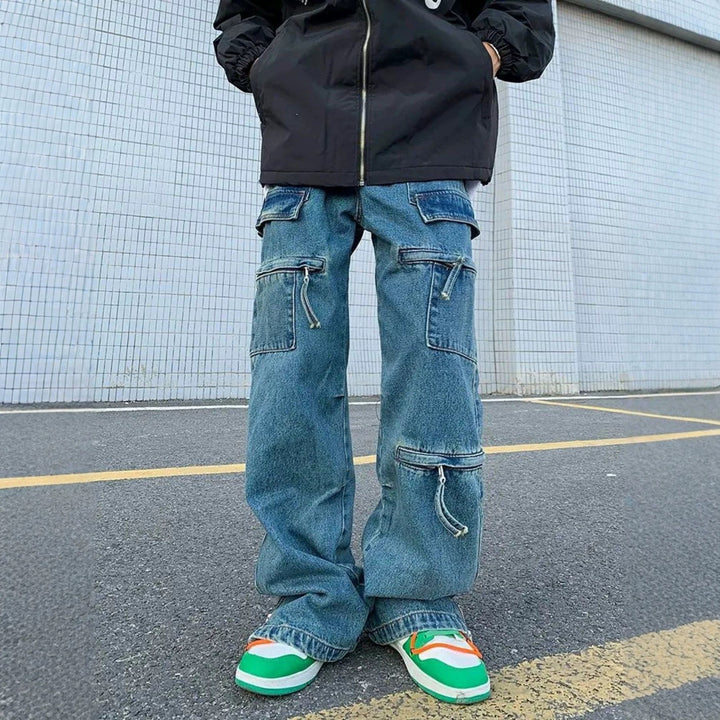 Herren Modische Cargo-Jeans mit Reißverschlüssen Drune