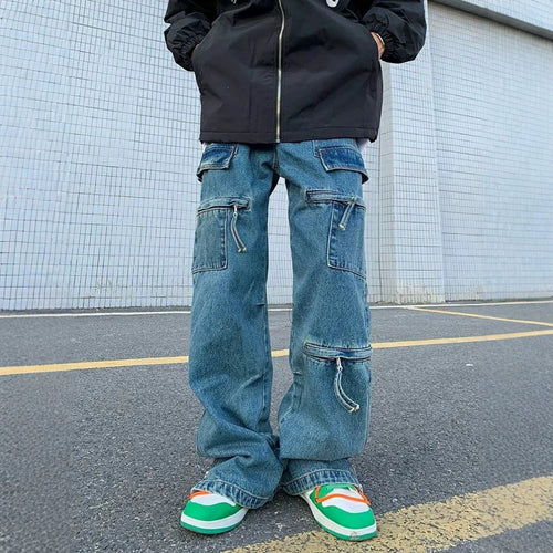 Herren Modische Cargo-Jeans mit Reißverschlüssen Drune