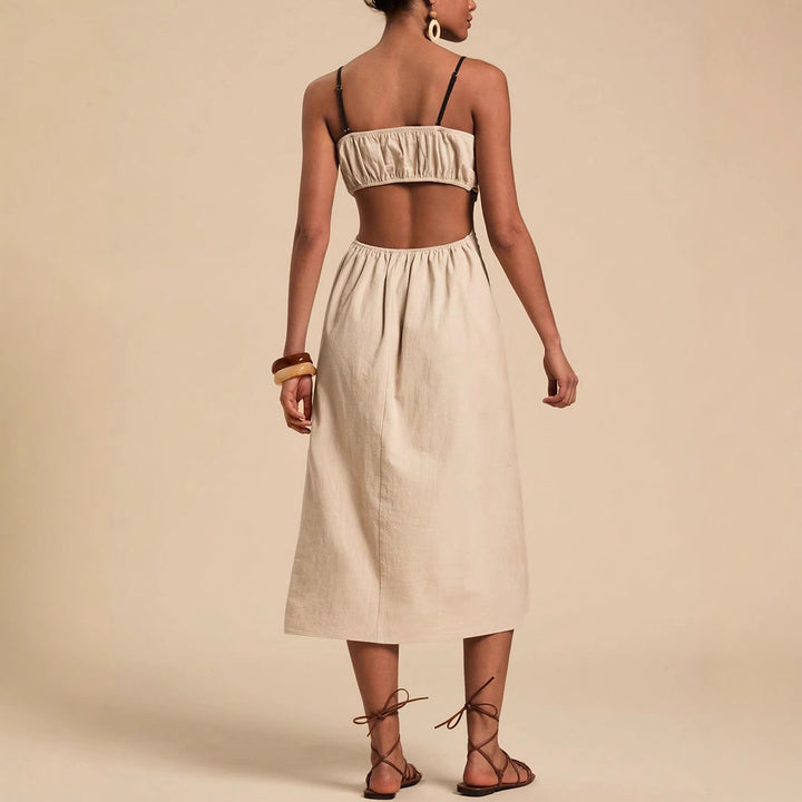 Damen luftiges Maxikleid mit floralem Oberteil Drune