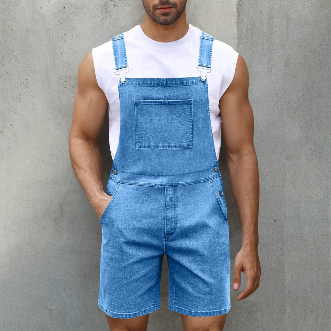 Herren Denim-Latzshorts mit modernen Taschen und verstellbaren Trägern Drune