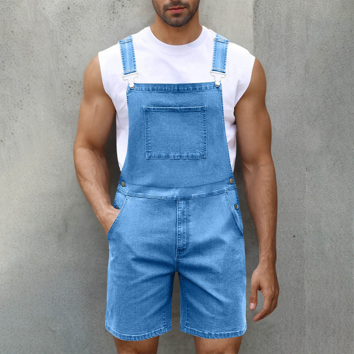 Herren Denim-Latzshorts mit modernen Taschen und verstellbaren Trägern Drune