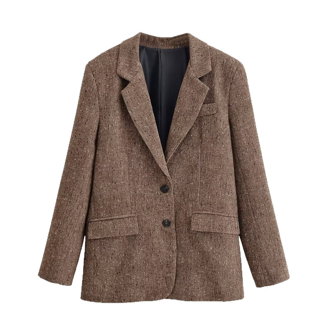 Damen Oversize-Tweedblazer mit Fischgrätmuster und Pattentaschen Drune