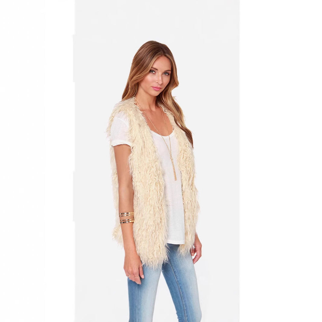 Damen Ärmellose Shaggy‑Kunstfellweste mit langfaserigem Hochflor und offenem Saum Drune