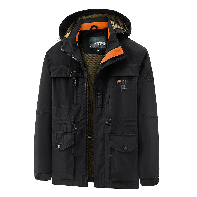 Herren  wasserfeste und winddichte Outdoorparka mit abnehmbarer Kapuze Drune