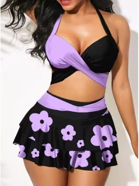 Damen Tankini-Set mit verstellbaren Trägern und schwingendem Rock Drune