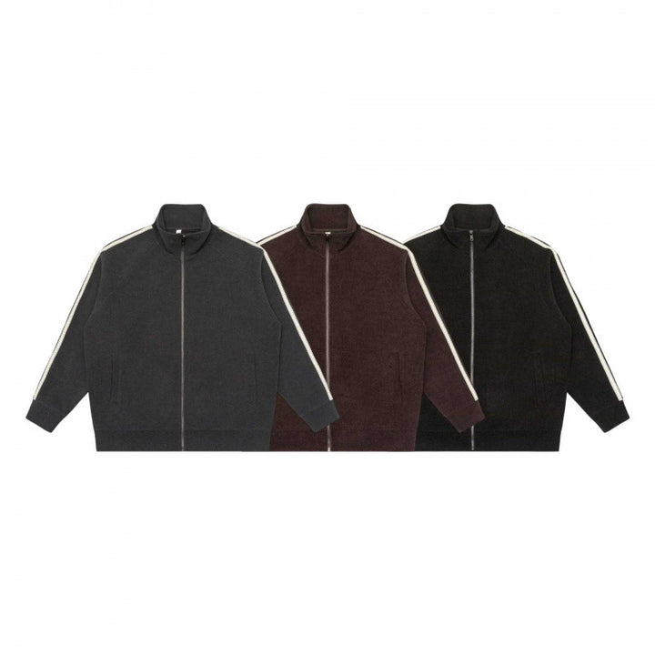 Unisex Oversize-Teddyfleece-Zippjacke mit Stehkragen und Kontraststreifen Drune
