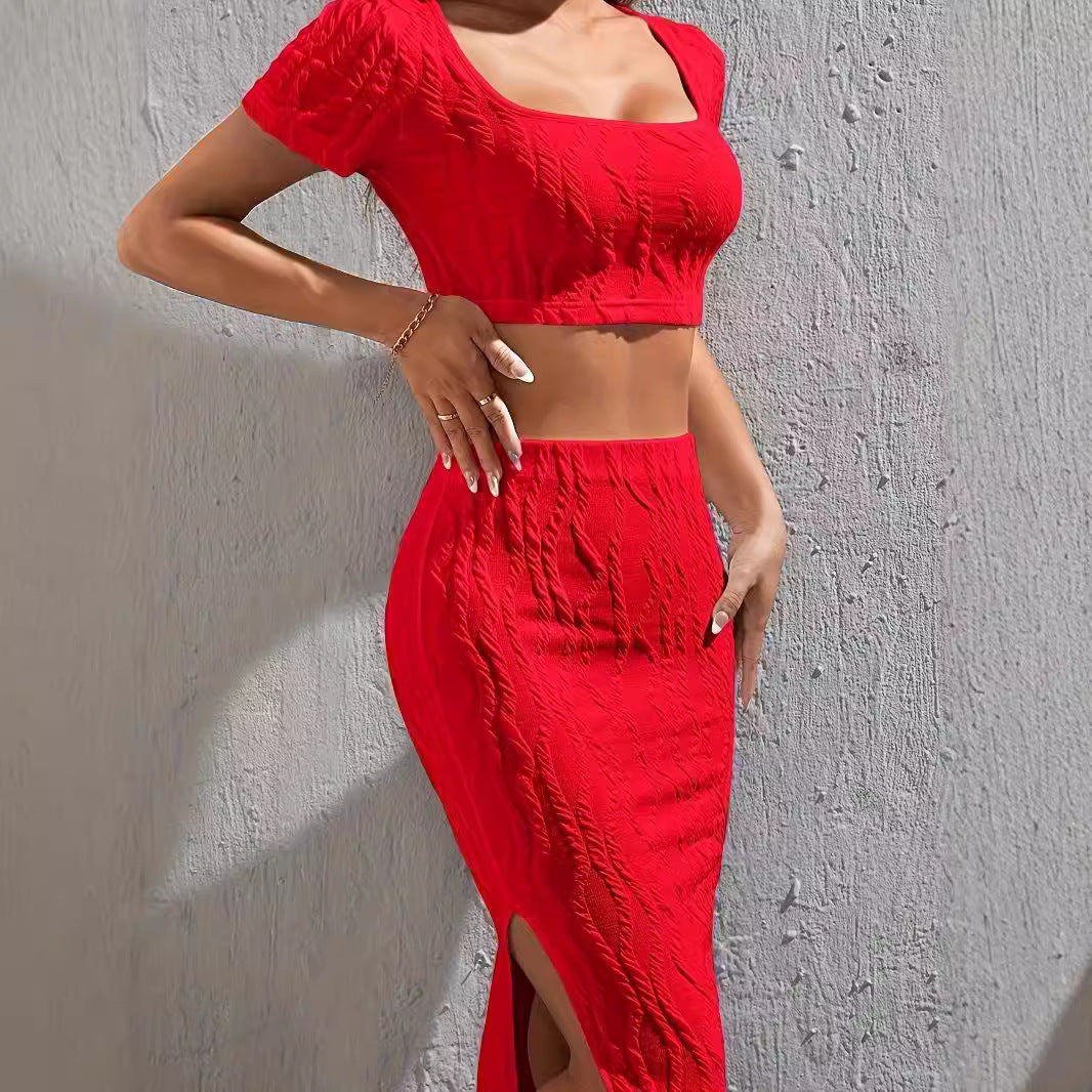 Damen Crop-Top und Maxi-Rock Outfit Drune