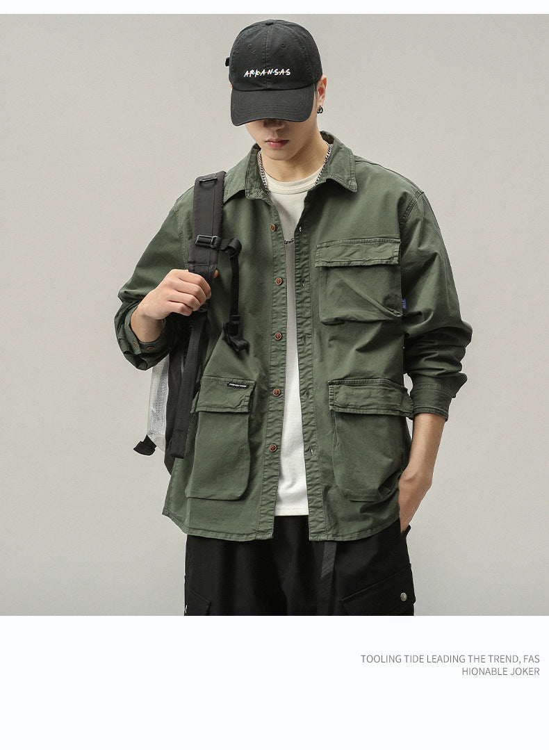 Herren Militärinspirierte Fieldjacke mit Mehrfach-Taschen und lockerem Schnitt Drune