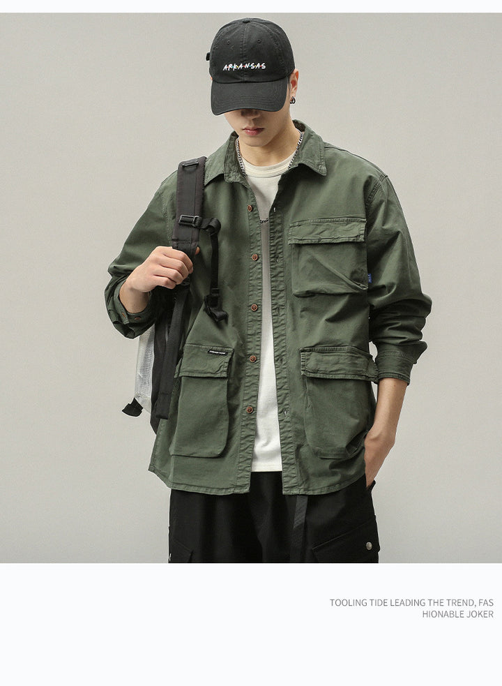 Herren Militärinspirierte Fieldjacke mit Mehrfach-Taschen und lockerem Schnitt Drune