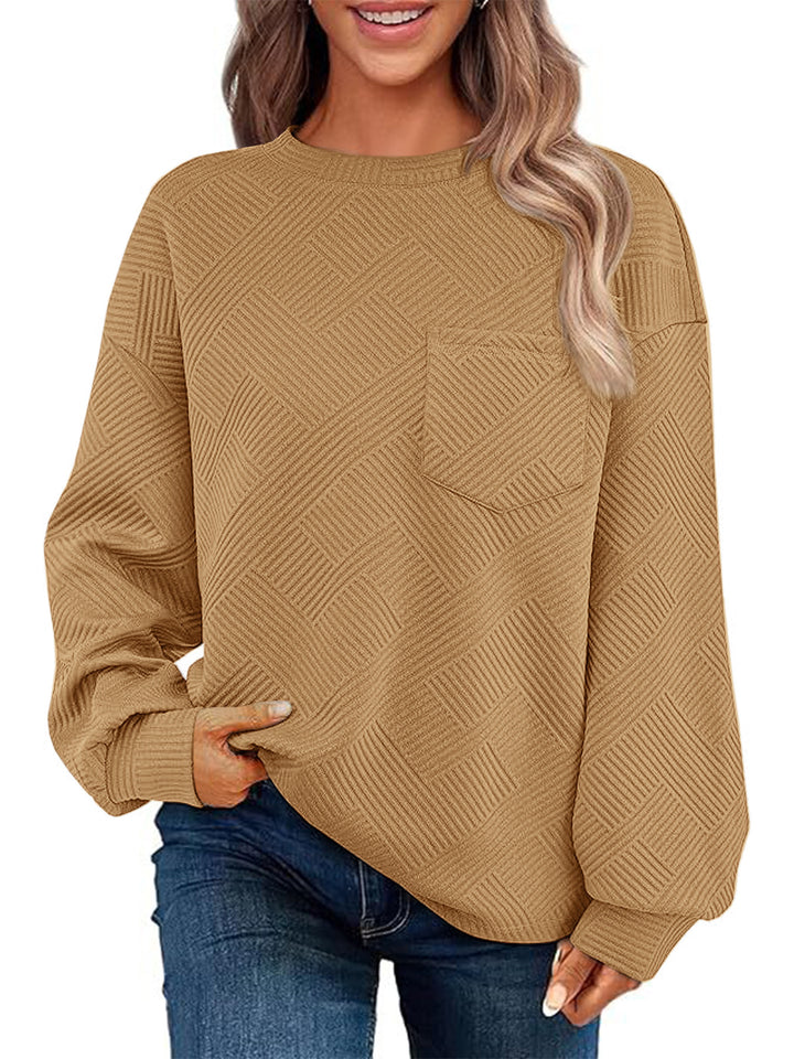 Damen Oversize Strukturstrick-Pullover mit Brusttasche Drune