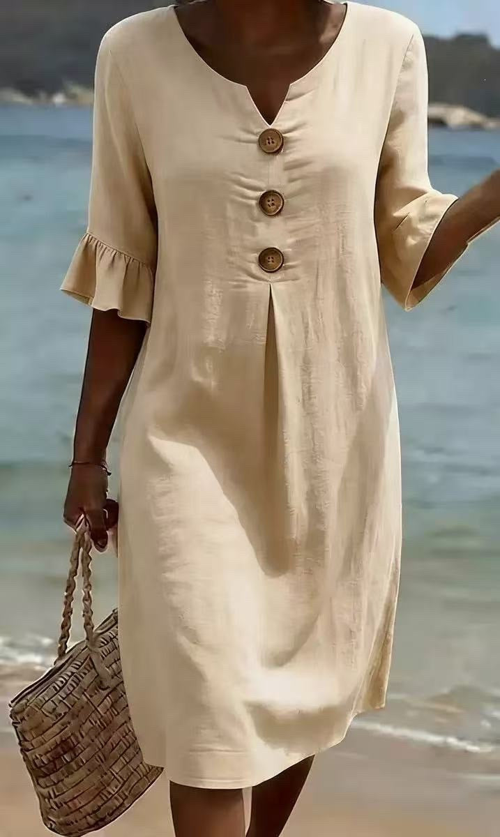 Damen Leichtes Sommerkleid mit Knopfdetails Drune