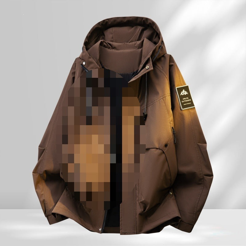 Herren Oversize-Utility-Outdoorjacke mit Kapuze, wattierter Innenlage & Multifunktionstaschen Drune