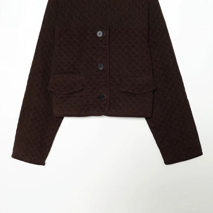 Damen Gesteppte Cordjacke im Boxy-Cropped-Schnitt mit Rundkragen und Pattentaschen Drune