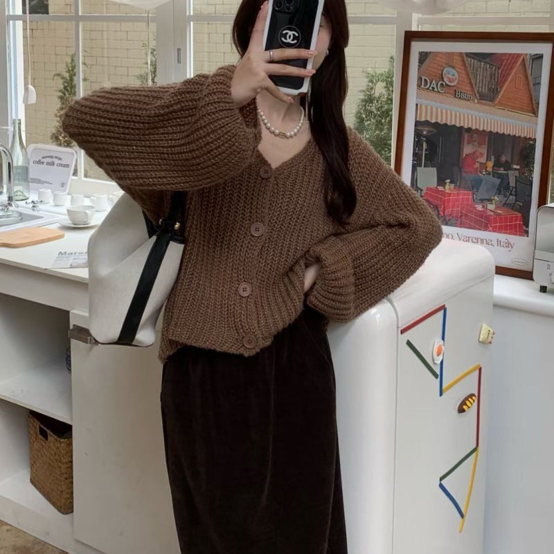 Damen Strickjacke mit oversized Ärmeln und Knopfdetail Drune