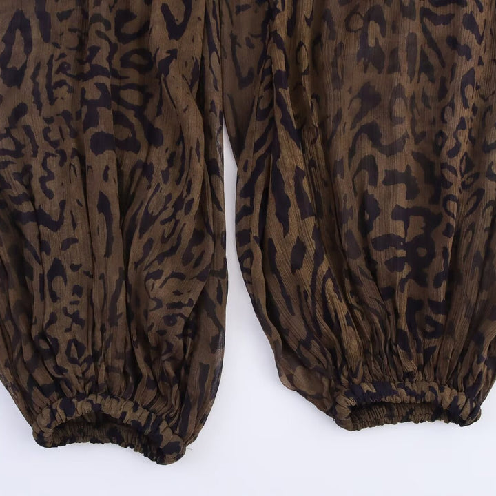 Damen 400+ plissierte weite Palazzo‑Hose mit Animalprint und elastischem Saum Drune