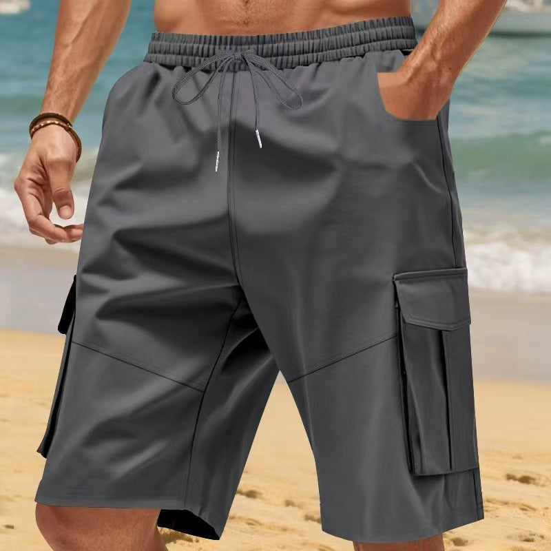 Herren nan technische Reisefreizeit-Bermuda mit elastischem Bund, Kordelzug und funktionalen Klapptaschen Drune