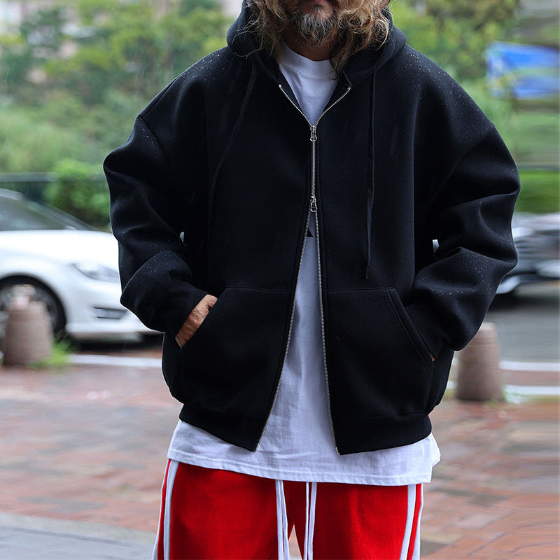 Herren Oversized Kapuzen-Zipjacke aus schwerem Fleece mit Kängurutaschen Drune