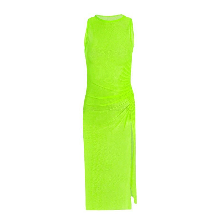Damen knielanges Kleid mit asymmetrischem Schnitt und raffinierten Drapierungen Drune