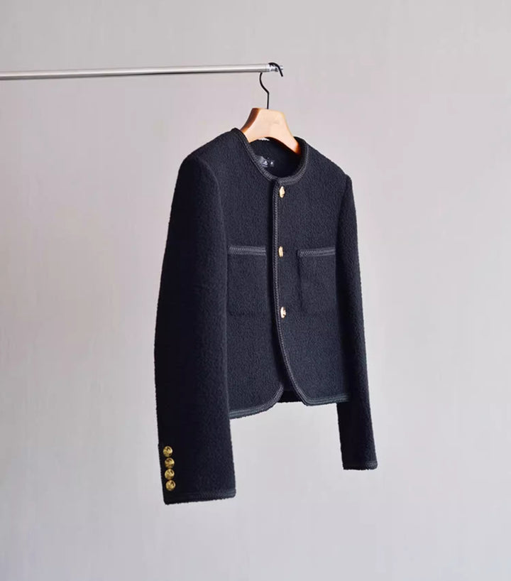 Damen Modische Boucléjacke mit goldenen Knöpfen Drune