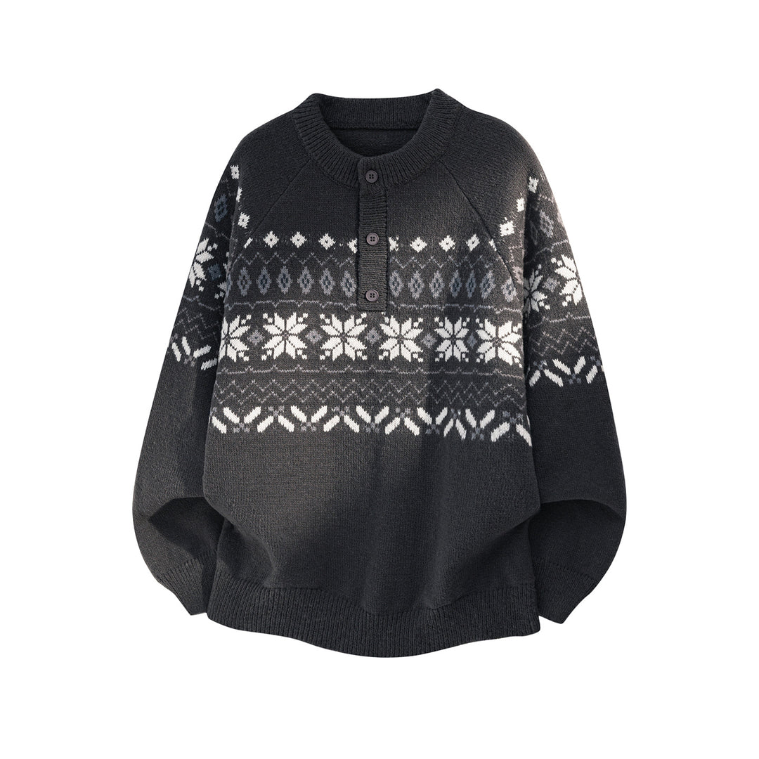 Damen Oversize Norweger-Strickpullover mit halber Knopfleiste und Raglanärmeln Drune