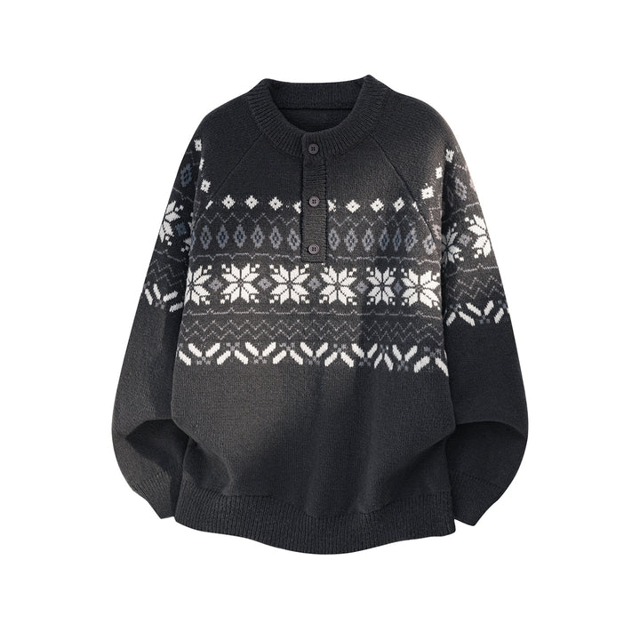 Damen Oversize Norweger-Strickpullover mit halber Knopfleiste und Raglanärmeln Drune