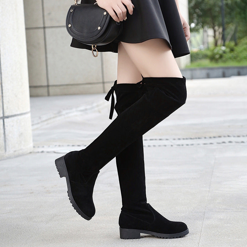 Damen Overknee-Stiefel aus Velourslederoptik mit elastischem Schaft und profilierter Gummisohle Drune
