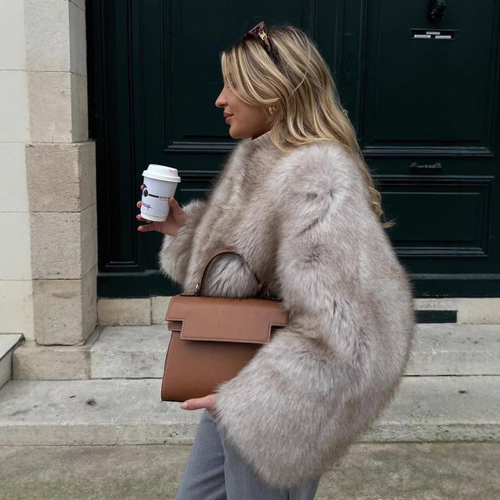 Damen Kurz geschnittene Shaggy-Faux-Fur Jacke mit kastiger Silhouette und extraweichem Hochflor Drune