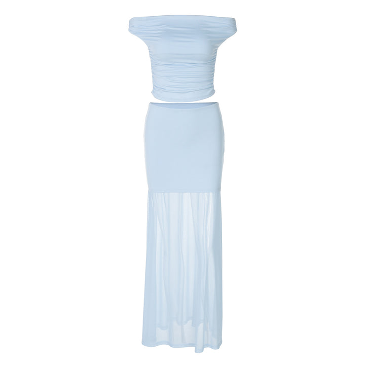 Damen Elegantes Off-Shoulder Maxikleid mit gerafftem Oberteil Drune