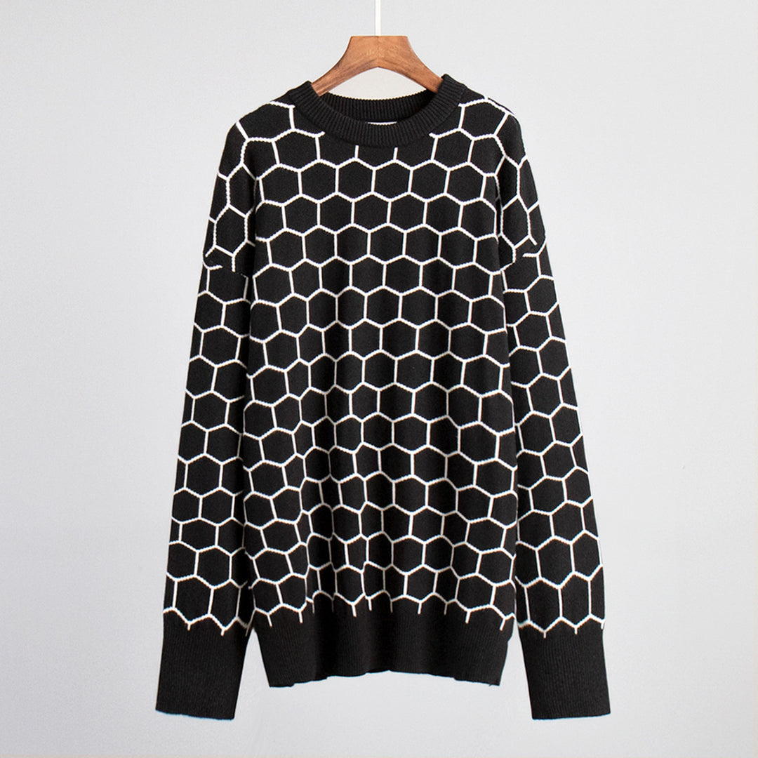 Damen Gemusterter Sweatshirt mit niedlichem Wabenmuster und lockerer Passform Drune