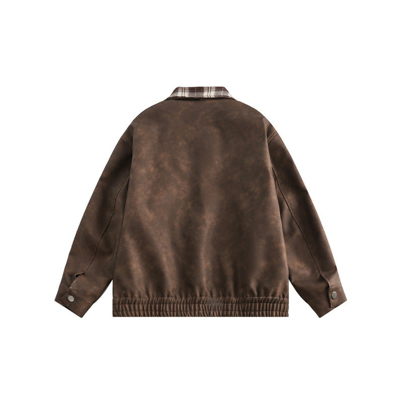 Herren Velourslederoptik Bomberjacke mit kariertem Hemdkragen, Pattentaschen und elastischem Saum Drune
