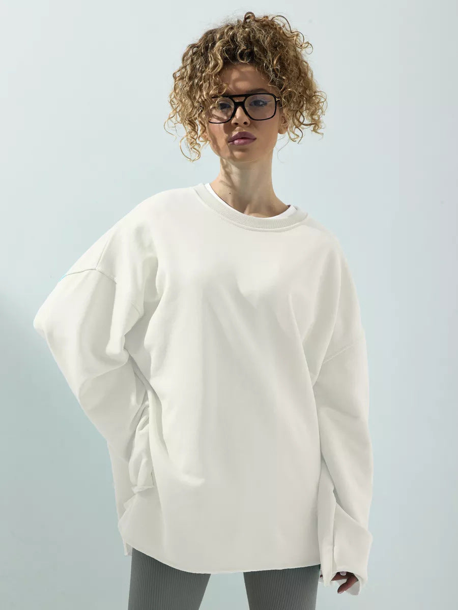 Damen weites Sweatshirt mit Rundhalsausschnitt und verlängertem Oversize-Schnitt Drune