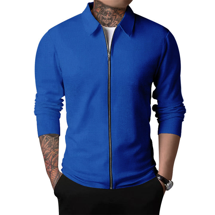 Herren nan strukturierte Hemdjacke mit Waffelstruktur, durchgehendem Reißverschluss und schmaler Passform Drune