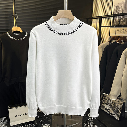 Unisex Feinstrickpullover mit kurzem Stehkragen und kontrastierendem Schriftkragen Drune