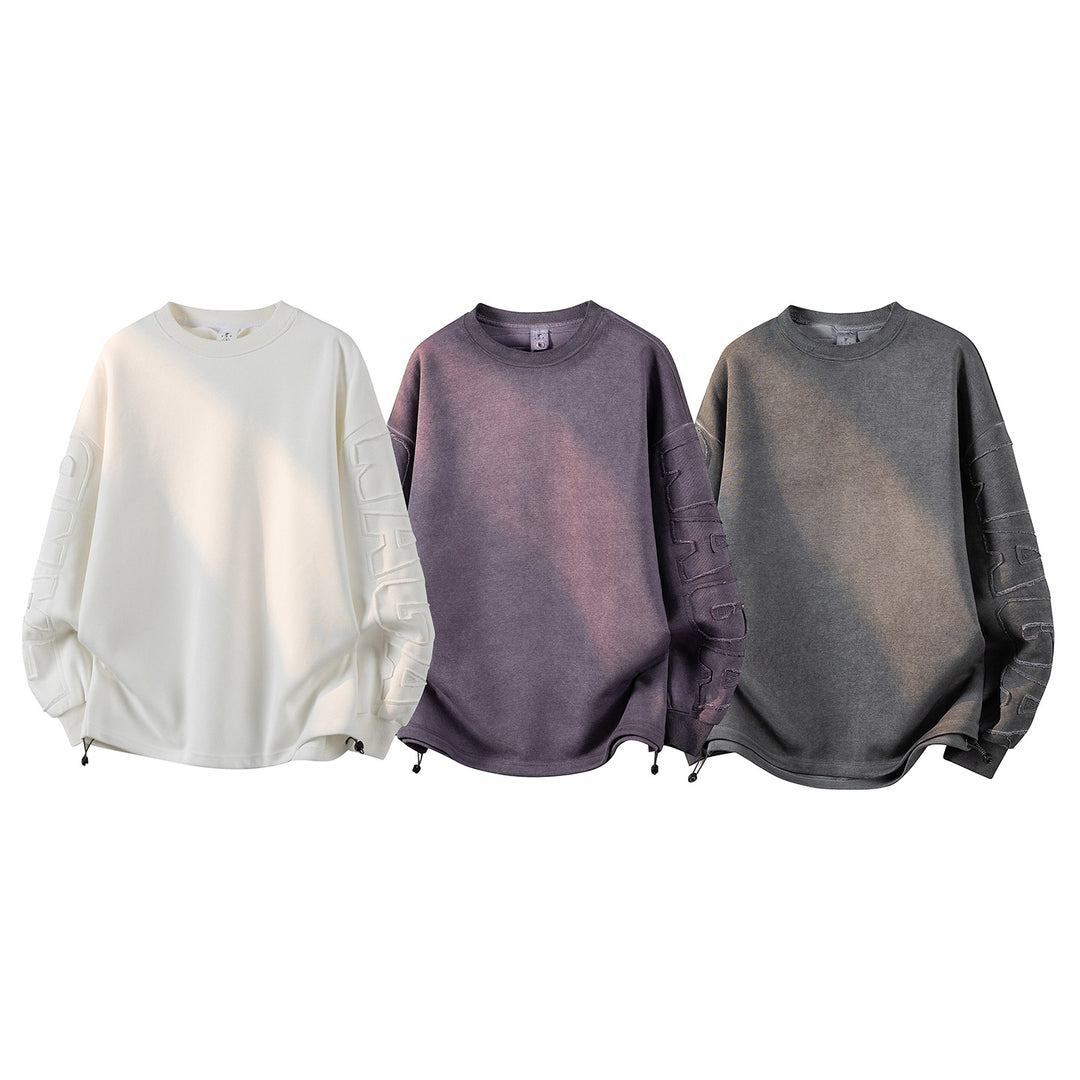 Damen Oversize-Sweatshirt mit gesticktem Schriftzug, abgerundetem Saum & überschnittener Schulter Drune
